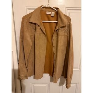ERIKA‎ Women's Tan Suede Like Shirt Jacket Embellished Western XL